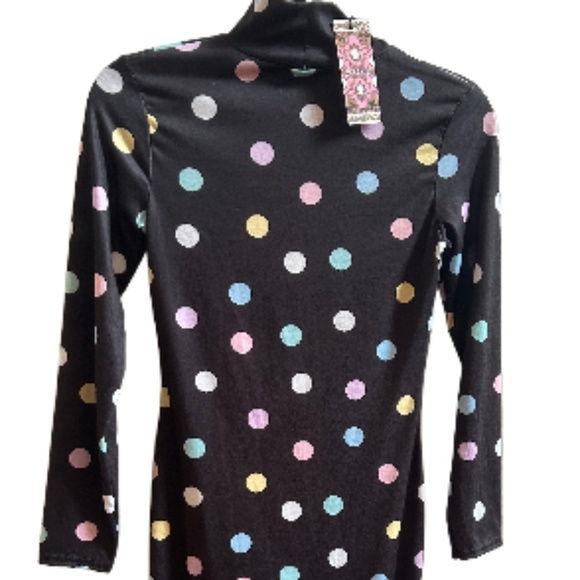 NWT Boohoo Black & Rainbow Polka Dot High Neck Bodycon Dress Size 6 - Picture 5 of 5